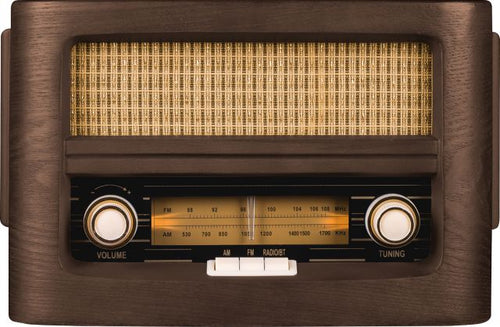 Fuse Audio VINT Retro AM/FM Radio with Bluetooth & Qi Wireless Charger 5.8x7.87x12.2in, Medium Brown